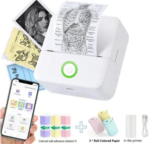 Portable Wifi Mini Printer,Rechargeable Powered Wireless Label Printer with Paper & Stickers, Pocket Printer for Notes & Children DIY Crafts, Compatible with Ios & Android, Study Supplies, Gift, Portable Handheld Thermal Printer, Sticky Labels(White Set)