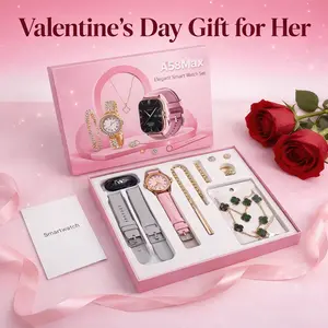 Fashion Gift  A58 Plus Women's Luxury 8-In-1 Watch, 2 Bands Ring Earrings, Touchscreen Wearable Android Button Charging Chip Custom LCD Tracker