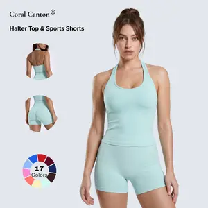Coral Canton Halter Top & Sports Short Set