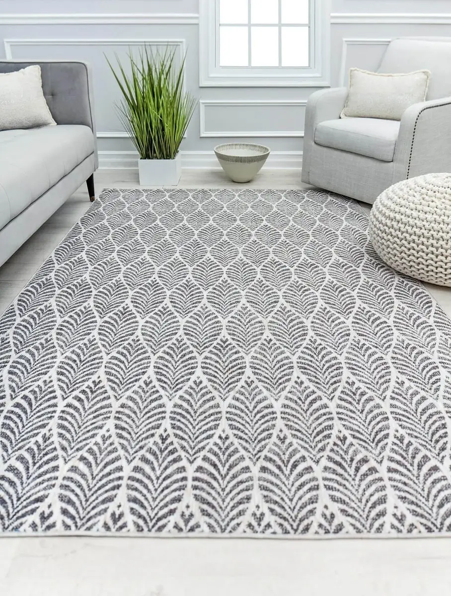 212 MAIN Cressida CA15A Fusion Gray Geometric Design Decorative Area Rug (Mason Brooks RA31546, 2ft6in x 8ft Rectangle) - Modern Floor Rug, Black-and-White Color Contrast, Monstera Inspired, Indoor Use, Spot Clean, Contemporary Look