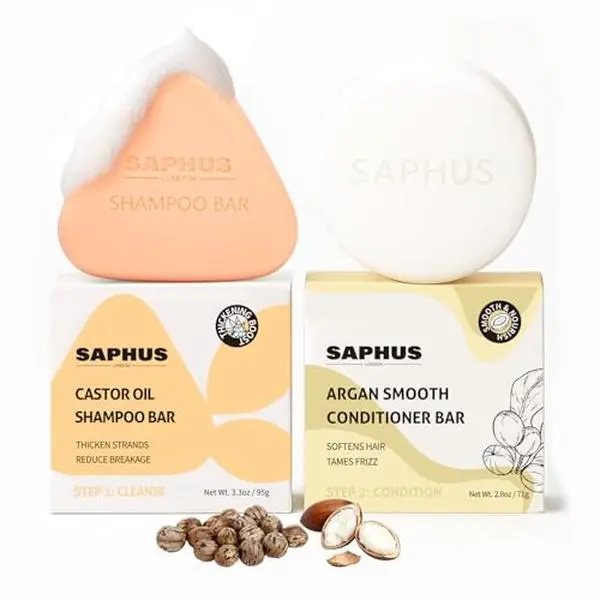 Castor Oil Shampoo Bar & Argan Conditioner Bar Set – Strengthening & Thickening Solid Hair Care Duo for Breakage-Prone Hair – Natural Growth Support, Scalp Cleanse & Frizz Control, Travel Size