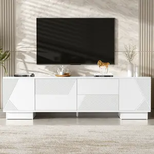 [Bellemave]VIBE HAUS 70.8'' Modern TV Stand for TVs up to 75 Inches, Entertainment Center with Storage Cabinets, 4 Drawers and a Metal Center Leg, Minimalist Modern Media TV Console Table for Living Room   WL RR
