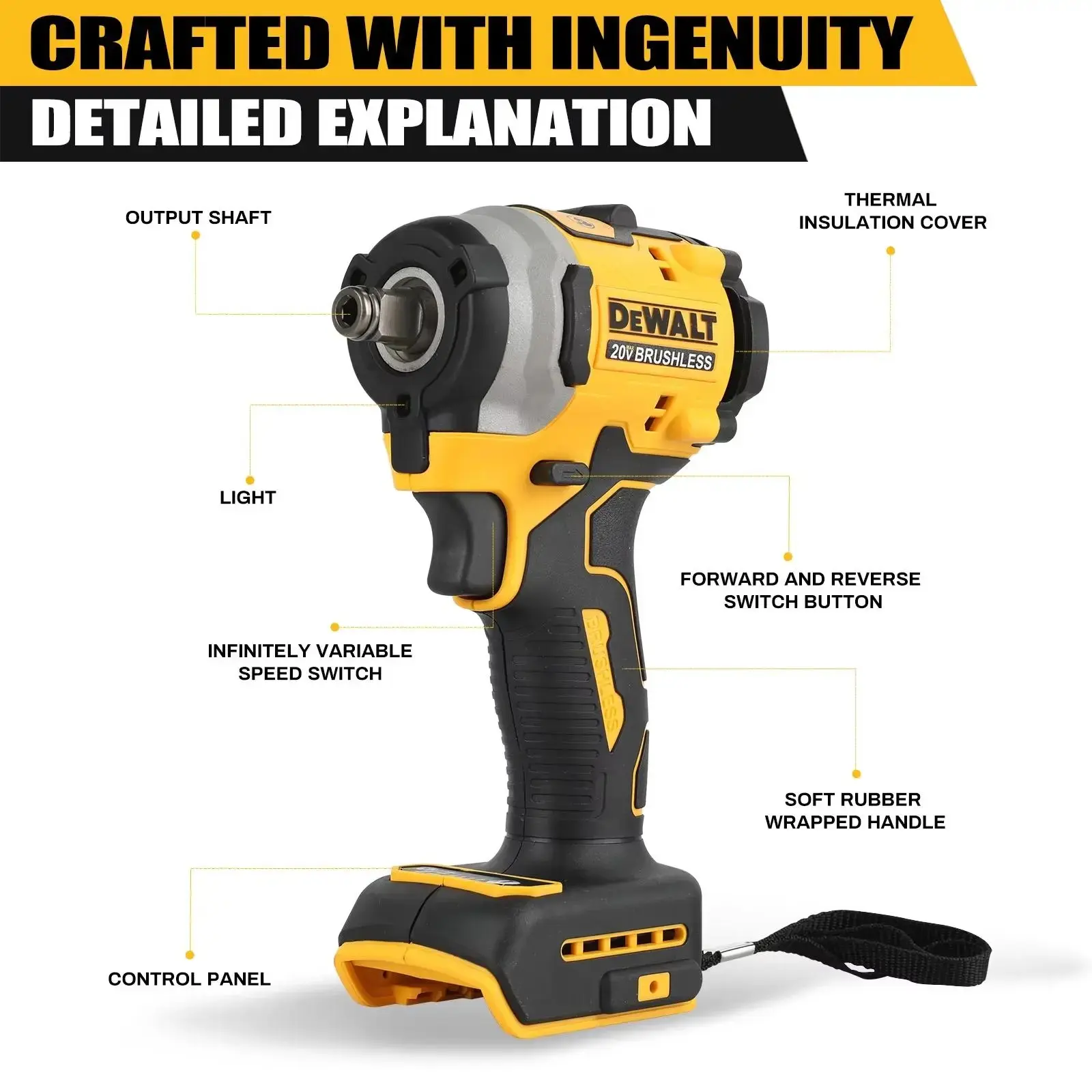 DEWALT DCF850 20V Cordless High Torque Impact Wrench, Rechargeable Lithium EPC Power Tool, Heavy-Duty Electric Wrench for Auto & Construction Professionals