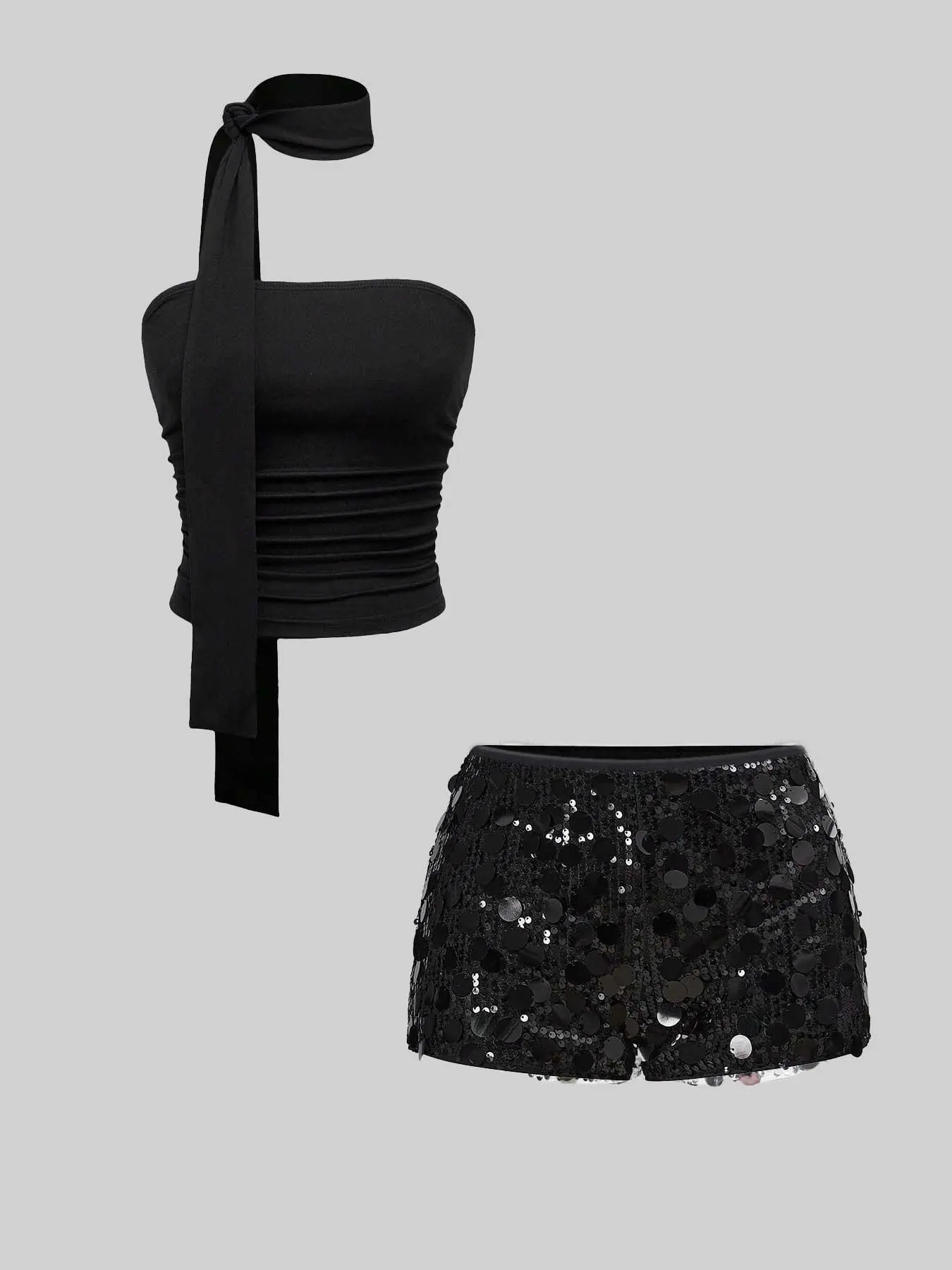 Women's Sexy Sleeveless Bodycon Slim Leopard Crop Top and Shiny Sequin Shorts Set, Fashion Y2K Street Style, Perfect for Parties, Christmas, Music Festivals, Holiday Celebrations, Short Sets