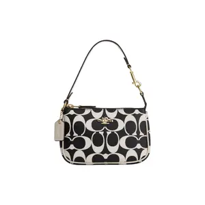COACH Nolita 15 Classic Monogram Zip Top Handle Bag for Women, Mini Crossbody in Black and White