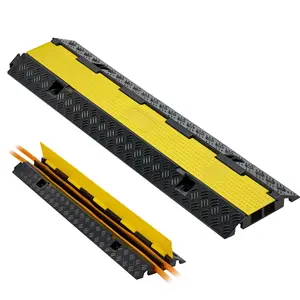 Cable Protector Ramp, 22,000 Lbs/Axle Capacity, 2-Channel Heavy-Duty Rubber Cord Hose Wire Cover, 1.3 x 1.2 In Channel, Traffic Speed Bump With Flip-Open Top Cover, For Indoor And Outdoor Use, 1 Pack