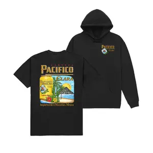 Pacifico Clara Beer Graphic T Shirt 2 Sides, Vintage Tropical Beach Can Illustration Tee, Soft Cotton Blend Shirt, Mexican Coastal Summer Lifestyle Apparel for Men Women, Gift for Beer Lovers