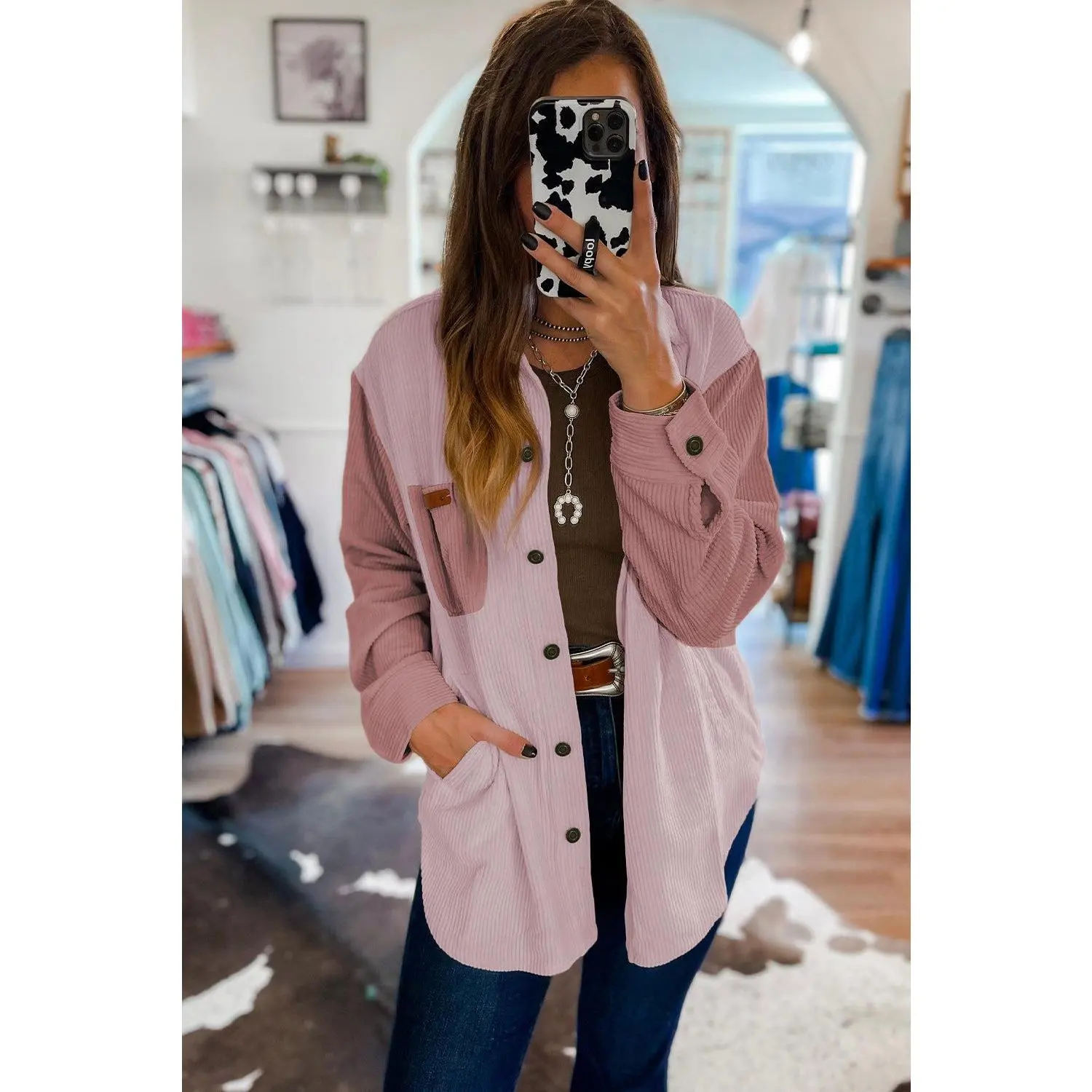 Pink Corduroy Button Down Shacket