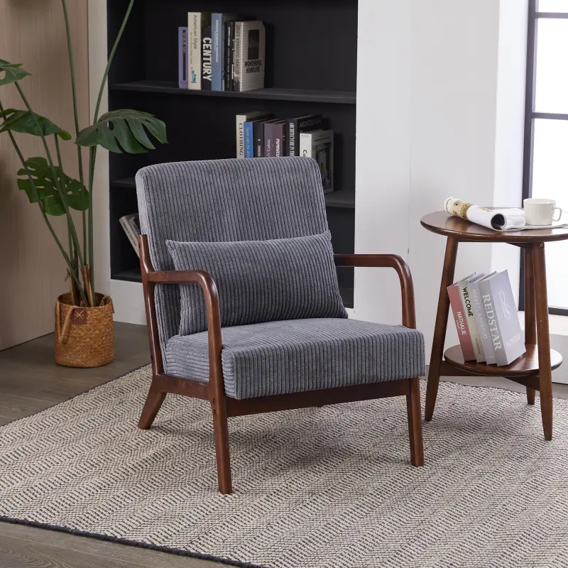Mid-Century Modern Armchair Accent Chair, Arm Chair Living Room Chairs with Pillow Upholstered Reading Chair with Solid Wood Frame &  Living Room Bedroom Balcony