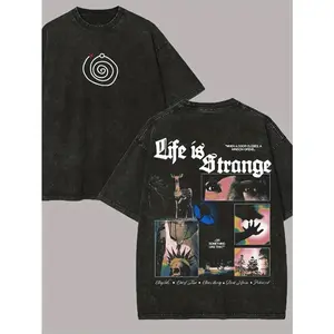 Premium DTG Digital Printing Unisex Vintage Washed Life is Strange Double-Sided Graphic T-Shirt | Indie Game Gothic Oversized Cotton Streetwear Tee for Men & Women