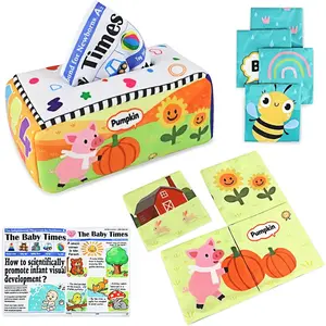 Baby Toys 6-12 Months Tissue Box Toy, Soft Crinkle Stuffed Montessori Toys for 6 7 8 9 10 Month Old Infant Sensory Newborn Toys Baby Boys Girls Gifts