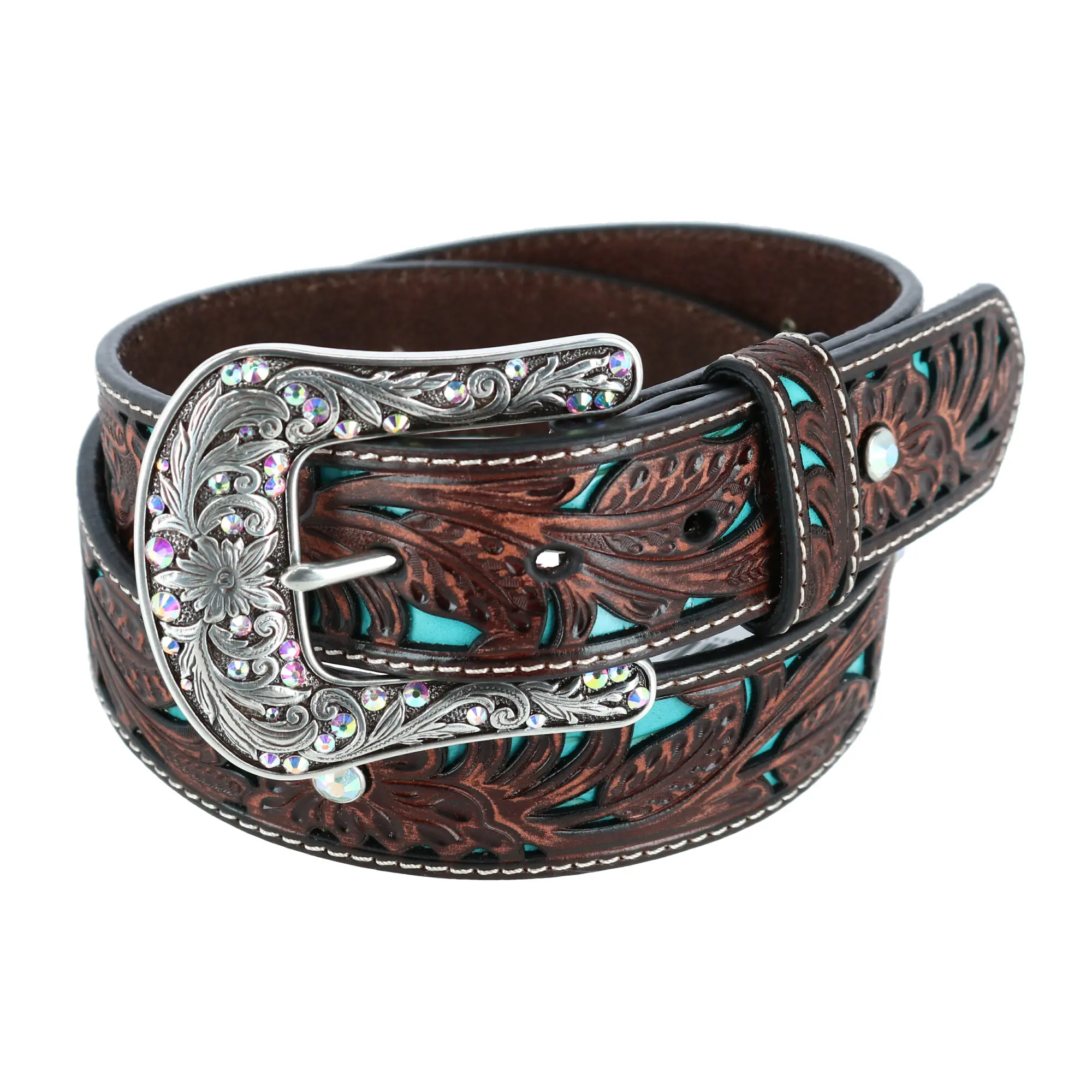 Ariat Women's Western Belt - Rhinestone Decorated Western Concho Belt with Turquoise Inlays, Rhinestone Decorated Belt, Western Concho Belts