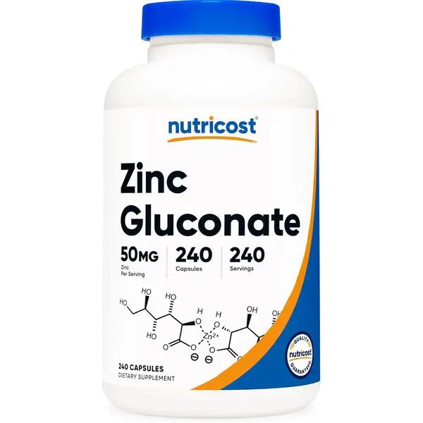 Nutricost Organic Zinc Gluconate Healthcare Vitamin Supplement - 50mg, 120 Vegetarian Capsules, Gluten-Free, Lactose-Free, Non-GMO, Immune Support, Antioxidant Response, Healthy Metabolism for Youth & Adults