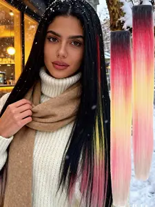 4 Piece Rainbow Synthetic Straight Hair Wig Set, Clip-In Colorful Extensions, Perfect for Festive Parties, Daily Use, Christmas Costume, Dramatic Length (22 Inch)