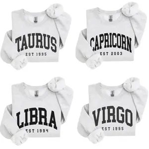 (LEAVE A NOTE) Custom Zodiac T-Shirt/ Sweatshirt with Est Year, Cute Horoscope Astrology Graphic Tshirt/ Sweatshirt, Unisex Crewneck Shirt/ Sweatshirt, Personalized Zodiac Energy Gift for Birthday, Star Sign Lovers, Celestial Sweatshirt