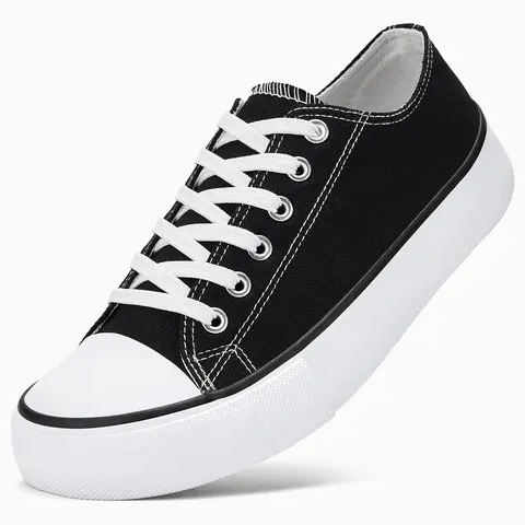 AKK Classic Casual Mango Thick Canvas Wide Toe Women's Board Shoes- Lightweight Breathable Non-Slip Cushioning Everyday Comfort Black White New Girl Closed Running Rubber Footwear Flatform Design Sneaker Low Top Athletic Training