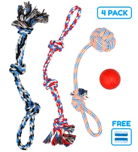 Pacific Pups Products - 4 Piece Dog Toy Set with Dog Tug Ropes and Solid Ball - For Large and Medium Breeds - Dog Rope Toys for Aggressive Chewers - Supports Non-Profit Dog Rescue