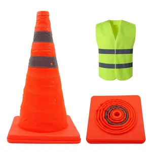18 Inch Orange Collapsible Traffic Safety Cones Foldable Parking Cones with Reflective Strip for Construction Warning Traffic Control Driveway Parking Driving Training