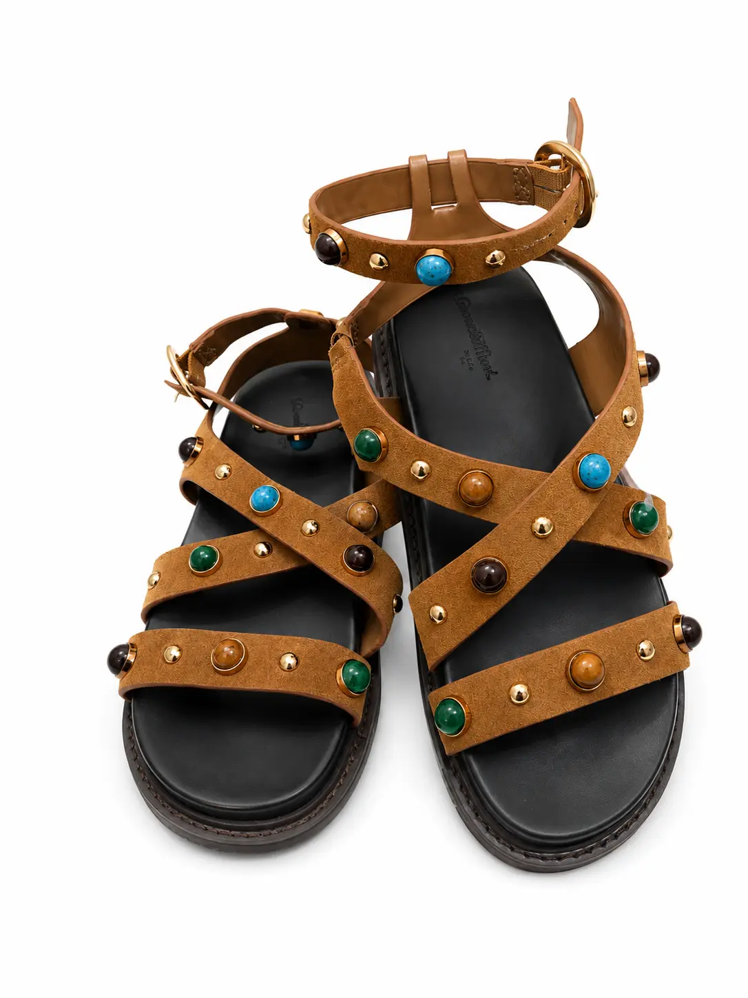 Women's Boho Studded Flat Gladiator Sandals – Adjustable Ankle Strap