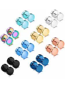 8 Pairs Dot Stud Earrings for Men Women Surgical Steel Screw Flat Back Earrings Multicolor Faux Gauges Ear Plug Tunnel Disc Mens Stud Earrings Piercing Set 4mm/6mm/8mm Stud Earrings Jewelry Earring Stacking Set