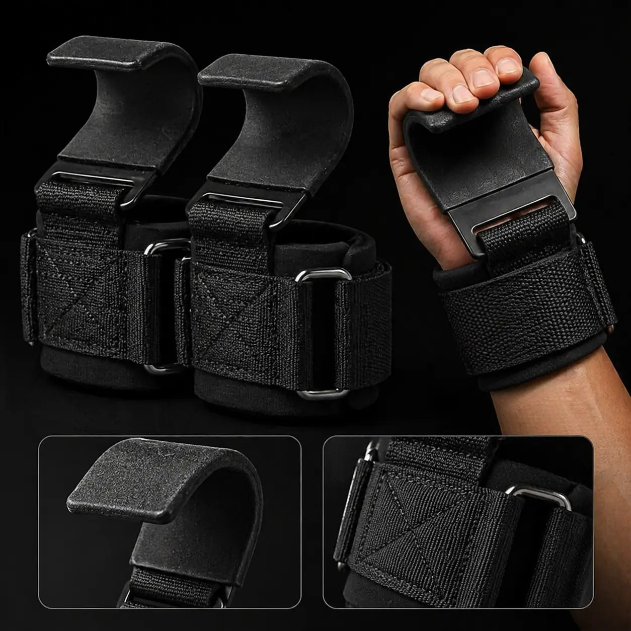 SPORTIC Weight Lifting Hooks (Pair) - Heavy Duty Lifting Wrist Straps, Hand Grip Support for Deadlifts, Pull Ups, Shrugs, Weightlifting Hooks Gym Gloves for Men and Women