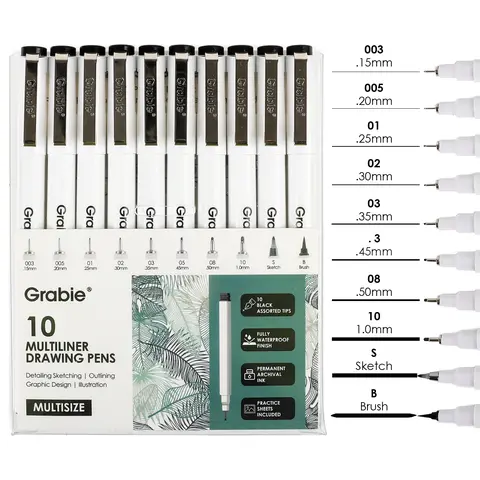 Grabie Waterproof Multiliner Set (10-Piece) - Colorful Drawing Supplies, Classroom Prizes, TikTokShopBackToSchool