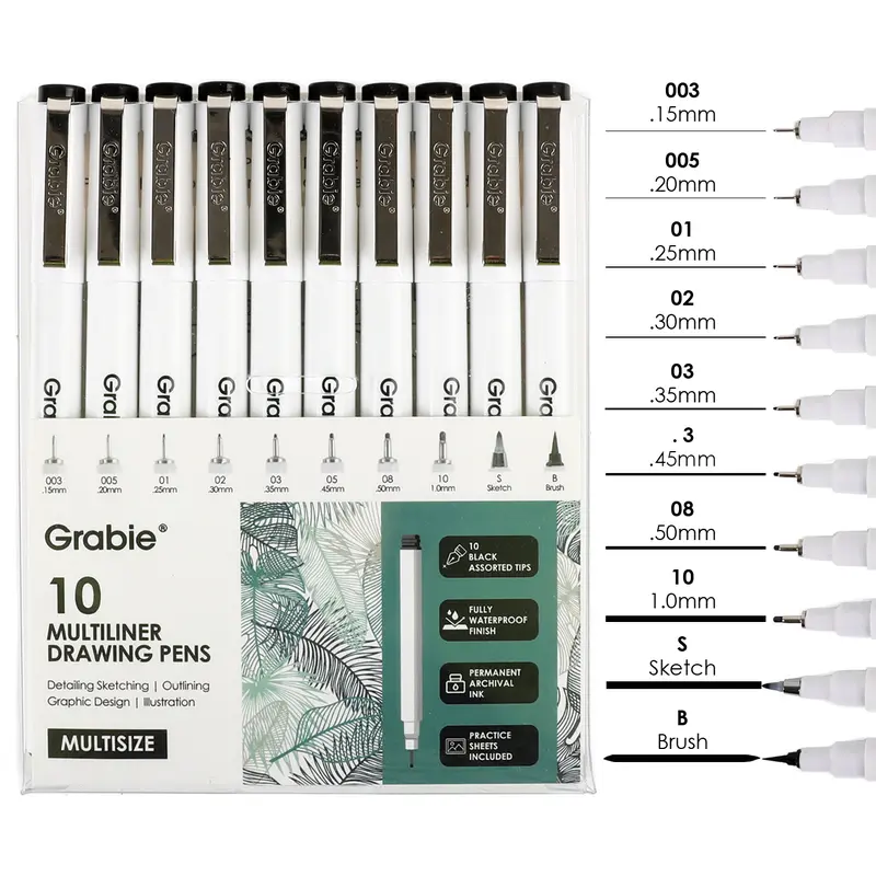 Grabie Waterproof Multiliner Set (10-Piece) - Colorful Drawing Supplies, Classroom Prizes, TikTokShopBackToSchool