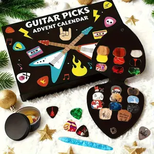 20 Wooden & Celluloid Guitar Picks Advent Calendar Leather Storage Case Metal Tin Box Perfect Christmas Gift for Guitar Bass Ukulele Musicians