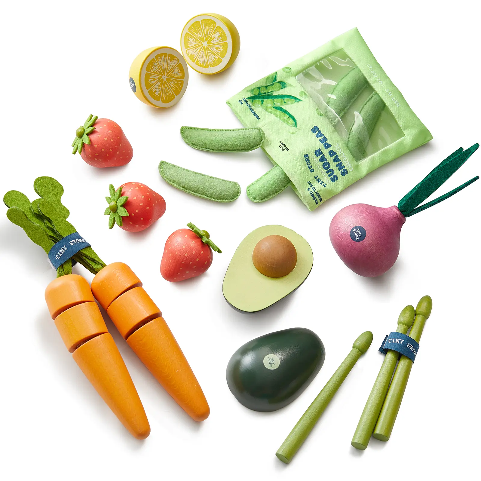 Tiny Land Wooden Fruit and Vegetable Play Food Set for Kids, 7-Piece Grocery Toys Tiny Land Wooden Fruit and Vegetable Play Food Set for Kids, 7-Piece Grocery Toys