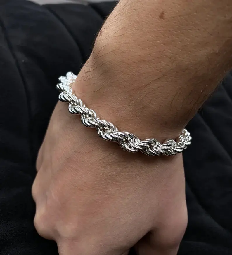 Unisex 7MM 925 Silver Rope Bracelet, Fine Jewelry with Elegant Design, Adults