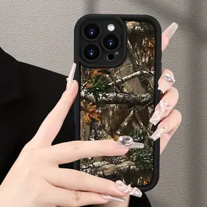 Phone case with camouflage pattern: showcases a life-oriented design using natural tones like earthy colors, green, and gray, iPhone 16, 15, 14, 13, 12, 11, XS, XR, X, 7, 8, Mini, Plus, Pro, Max, and SE., Aesthetic Phone Compatible with Samsung Galaxy S25
