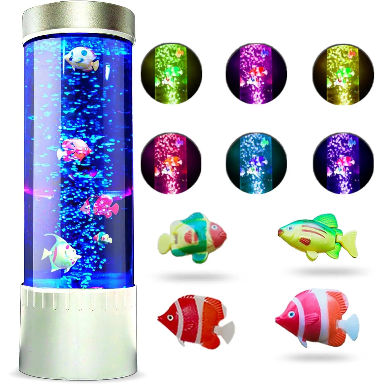 Bubble Fish Lamp| Desktop Sensory LED Bubble Lamps| 7 Color Changing  Aquarium Night Light| Artificial Fish Tank with Moving Fishes|  Decor,  for , Adults,  &