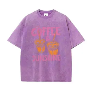Vintage Iced Coffee Graphic Tee for Women, Retro Mineral Washed Oversized T-Shirt, Y2K Grunge Aesthetic Sunshine Print Top, Heavyweight Cotton Summer Tee