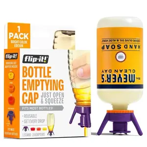 Flip-it Bottle Emptying Kit with 1 Base Cap & 3 Adapters for Plastic Bottles - Stocking Stuffer Gift Idea - Includes 1 Stand & 3 Adapters - Handles