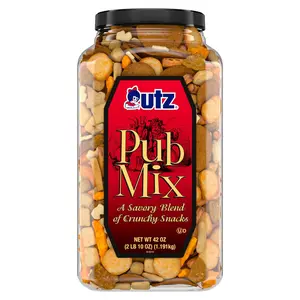 Utz Pub Mix Savory Rice Snack Mix, 42 Oz. Resealable Barrel, Crunchy Flavor Blend, Tasty Party Snack, Trans-Fat Free, Kosher Certified