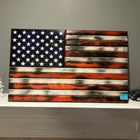 Flat, heavy burn, white stripes, clear coat