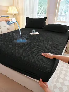 One Black Palace Style Fitted Sheet, Solid Color, Waterproof, Breathable, Soft & Wrinkle Resistant, Home Bedding for  Bedroom