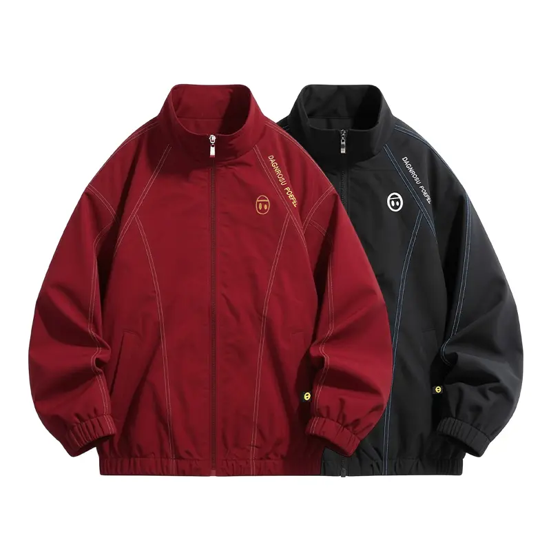 Men’s lightweight casual jacket featuring visible seam embroidery, solid color windproof basic design—ideal for everyday outings and a must-have piece for outdoor sports.