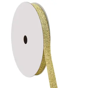 5/8" Wide Sparkle Glitter Craft Ribbon, 50 Yards, Gold
