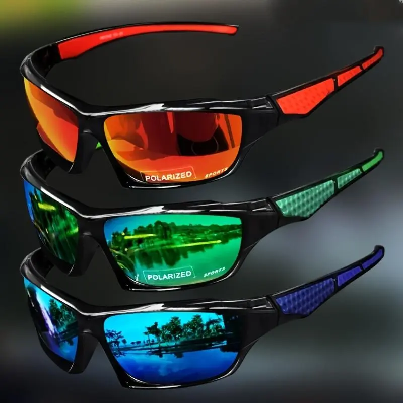 Men's Unisex 3-Pack Polarized Windproof Sports Eyewear, Anti-Fog UV400 Protection Lenses, Lightweight Wrap-Around Vibrant Mirror Lenses (Orange, Green, Blue), Resin & Plastic Construction, Ideal for Cycling, Driving,summerwins