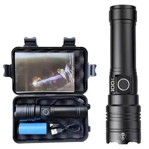50000 Lumens Super Bright LED Flashlight, USB-C Rechargeable Long Range Torch, 5 Light Modes Zoomable Powerful Flashlight for Outdoor Camping Emergency