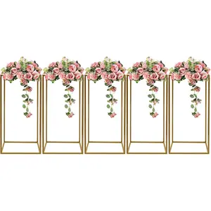 Gold Flower Stand for Wedding 5 Pcs, Gold Vase Metal Column Stand, Floor Vase Table Centerpieces for Reception, 23.6inch Wedding Flower Stand, Flower Column Stand for Wedding Home Party Decorations
