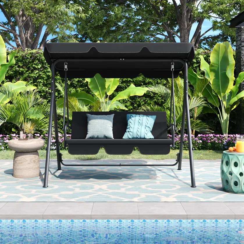 YITAHOME Patio Swing Front Porch Swing for Adults 3 Seat Porch Swings with Adjustable Canopy Outside Swing Bench with Removable Cushion, Suitable for