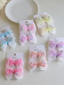 Set of 12 Elegant Lace Bow Hair Clips, Colorful Mesh Bubble Ball Design, Perfect for Girls' Side Bangs, Daily Sweet Decoration, Super Cute Clips