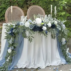 5.8 Feet Eucalyptus Garland with Flowers Willow Leaf Garland, Handmade Wedding Table Centerpieces, Head Table Arch Backdrop Shower Party Wedding Decoration Valentine's Day Decoration Birthday Decoration Spring Decorations