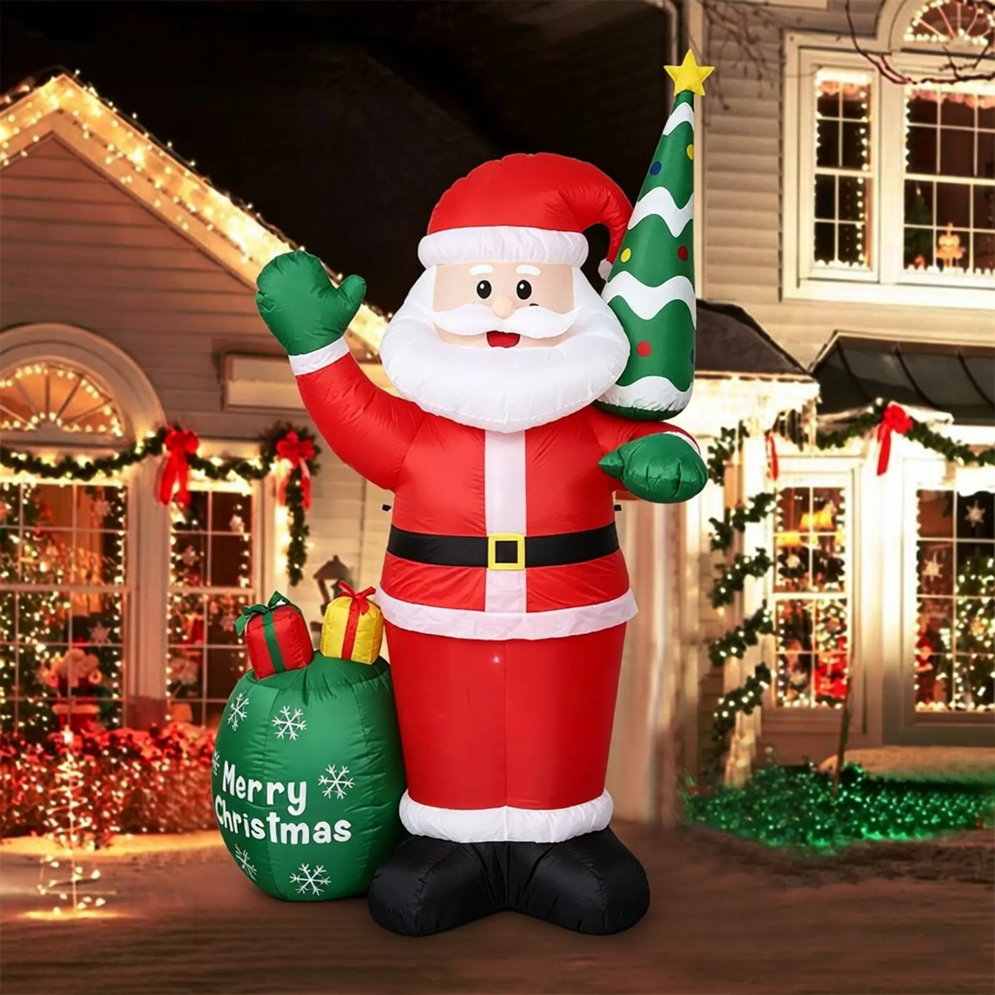 8FT Giant Christmas Inflatable Santa Claus with LED Lights, Outdoor Christmas Yard Decoration, Blow Up Santa Holiday Lawn Decor for Front Yard, Garden, Patio & Christmas Party