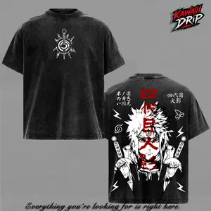 Minato Namikaze Vintage Washed T-Shirt Fourth Hokage Anime Graphic Tee Yellow Flash Manga Shirt Minato Streetwear Top Oversized Heavyweight Cotton Anime Fan Apparel Double-Sided Print Retro Unisex Casual Tee