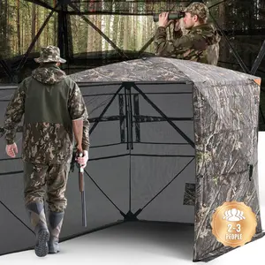 fathersdaygift VEVOR Hunting Blind, 2-3 Person See Through Ground Blinds with Carrying Bag, 360 Degree Portable Camouflage Tent, Durable Concealed Shelter with Silent Side Door and Window, for Turkey and Deer