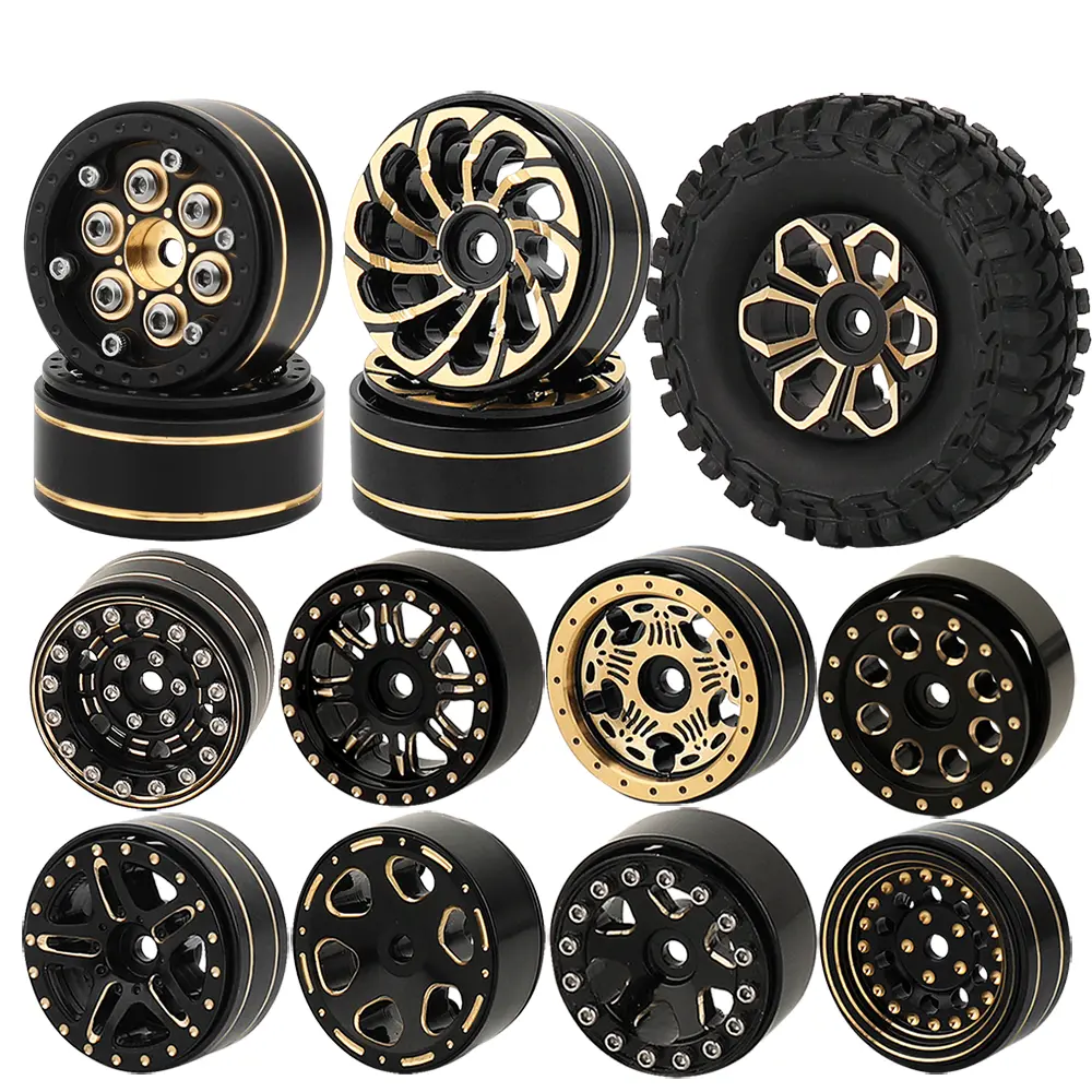 4PCS 1.0 inch Brass Beadlock Wheel Rims Set Remote Control Crawler Wheel Rim Hubs for 1/18 TRX4m Redcat Ascent18 1/24 Axial SCX24 90081 C10 JLU FCX24 RC Car Metal Upgraded Parts