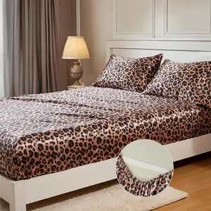 Satin Sheet Full Size, Silky Bottom Sheet with Elastic Corner Straps, Deep Pocket up to 15 Inch, No More Slipping Off for Mattress - 1 Sheet Only (Brown Leopard)